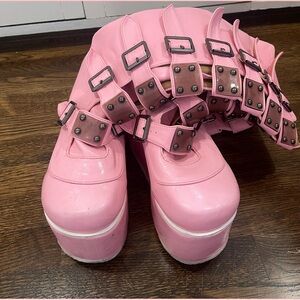 Pink platform gothic boots